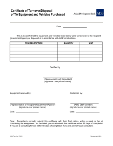 Certificate of Turnover/Disposal of TA Equipment and Vehicles