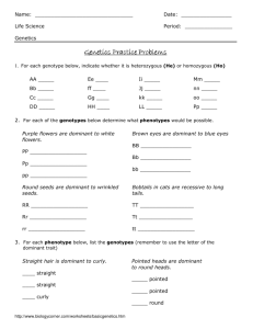 Genetics Practice Problems Genetics Practice Problems