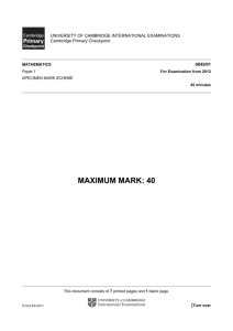 Cambridge Primary Checkpoint Maths P1 Specimen Mark Scheme