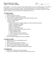 Biology Reading Notes Outline Chapter 1: The Science of Biology  Name: _____________________