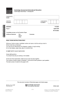 Science Lower Secondary Past Paper Exams P1 and P2