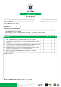 COT-RPMS Rating Sheet for T I-III for SY 2021-2022 in the time of COVID-19